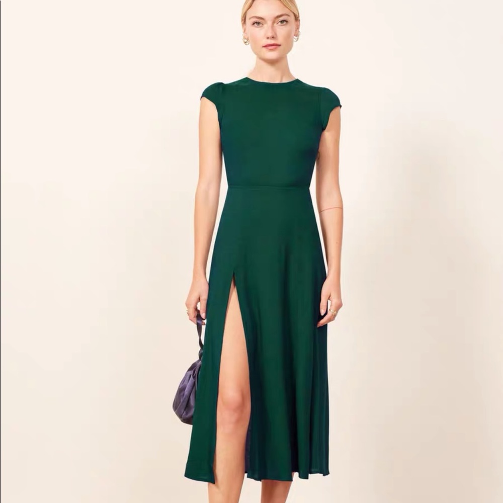 Reformation Green Cap Sleeve Dress